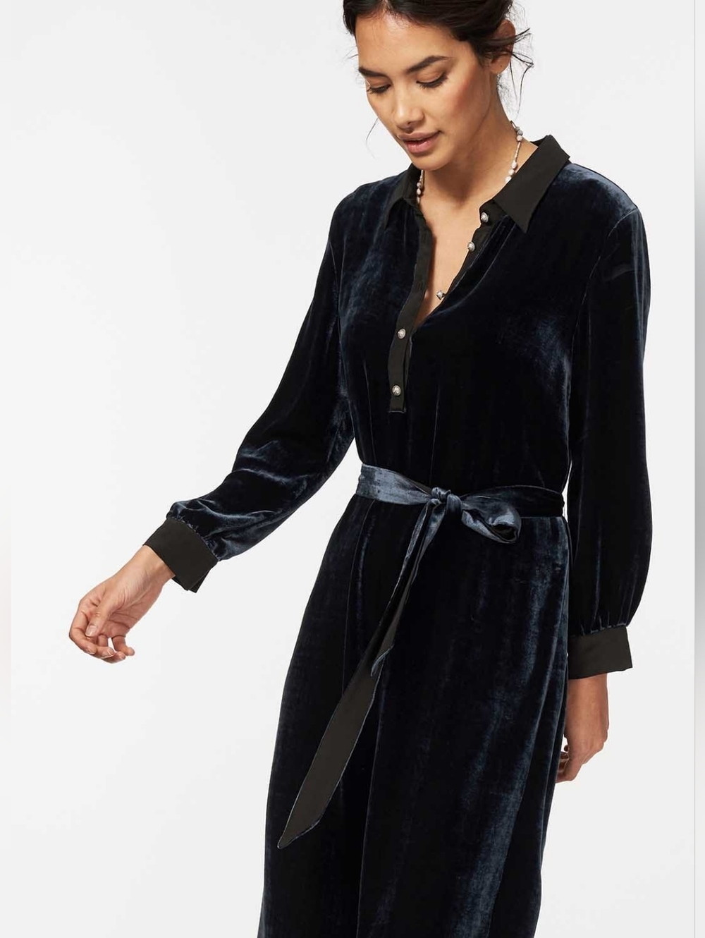 Emerson Fry Velvet Shirt Dress with Tie Belt